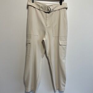 Banana Republic Womens Cargo Pants Belted Cream Size 6 High Rise Pleated Detail